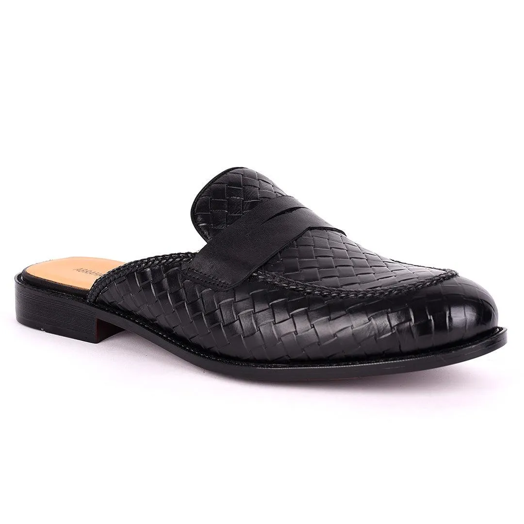 Abraham Mathias Interwoven Leather Designed Mole Shoe- Black