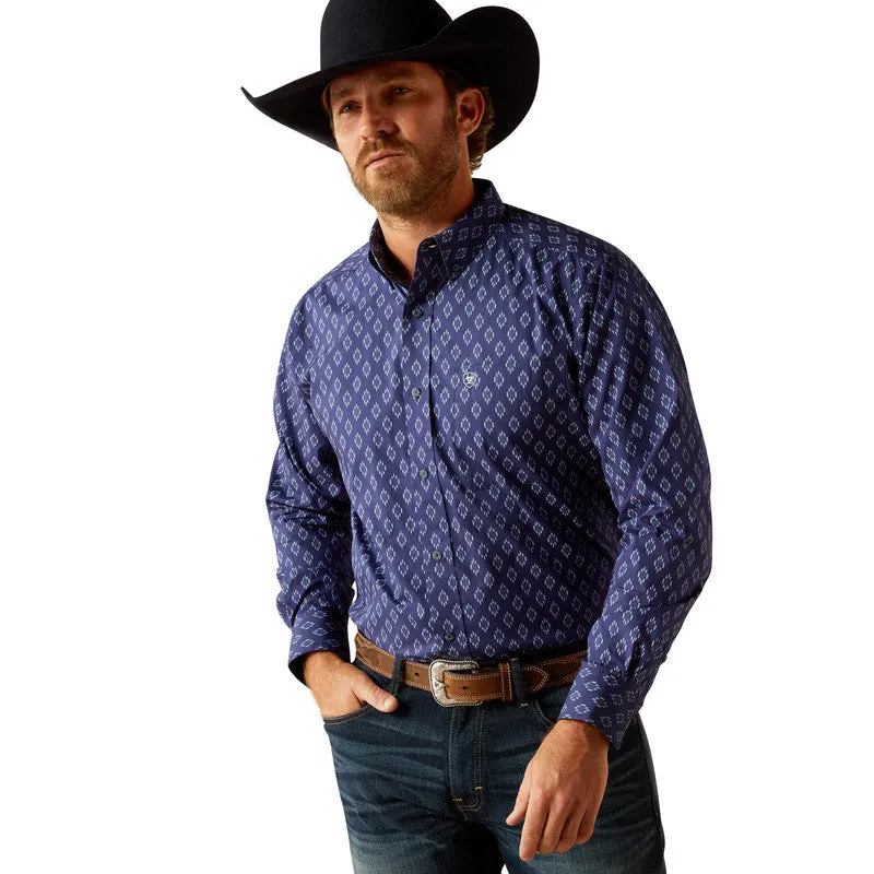 Ariat Men's Cade Navy & Cornflower Geo Print Western Shirt - 10054085