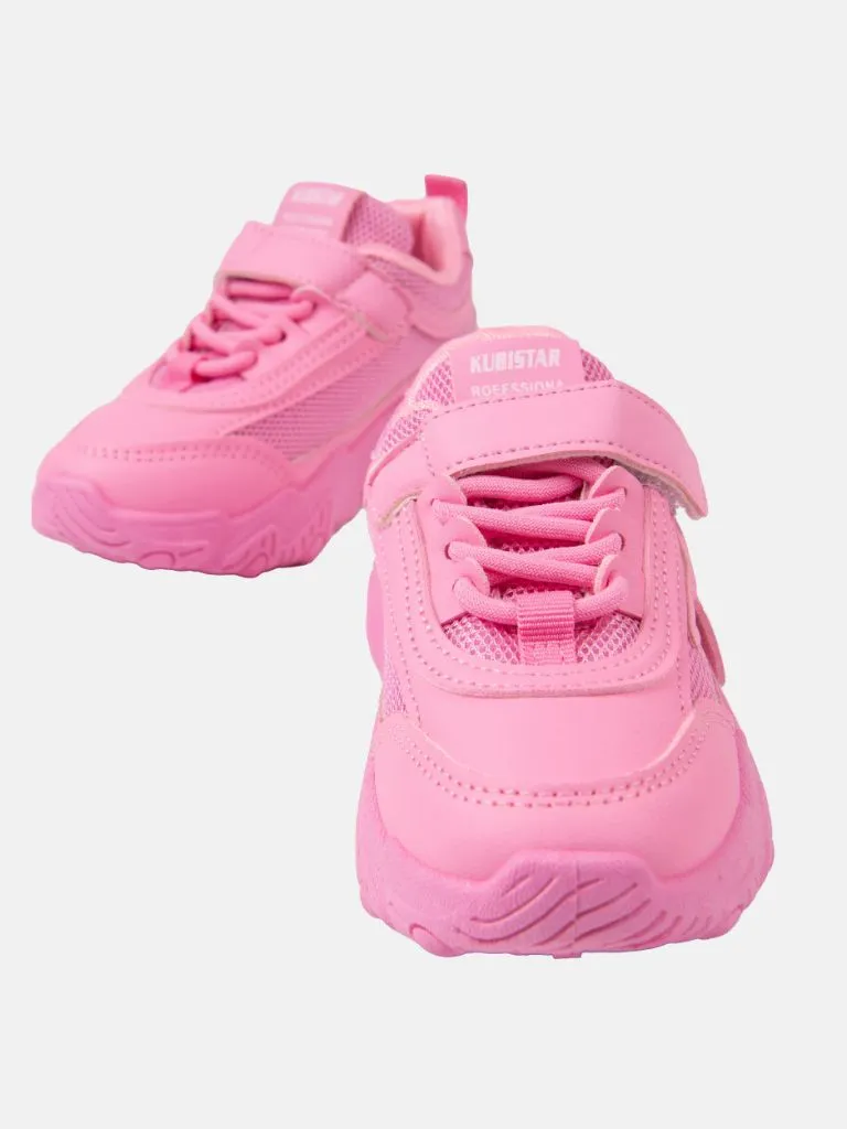 Baby Girl Thick Sole Non-Slip Decorated Sport Trainers with Velcro Strap - Fuschia Pink