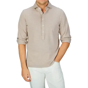 Beige Cotton Jersey Popover Shirt