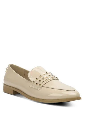 Beige Meanbabe Semicasual Stud Detail Patent Loafers