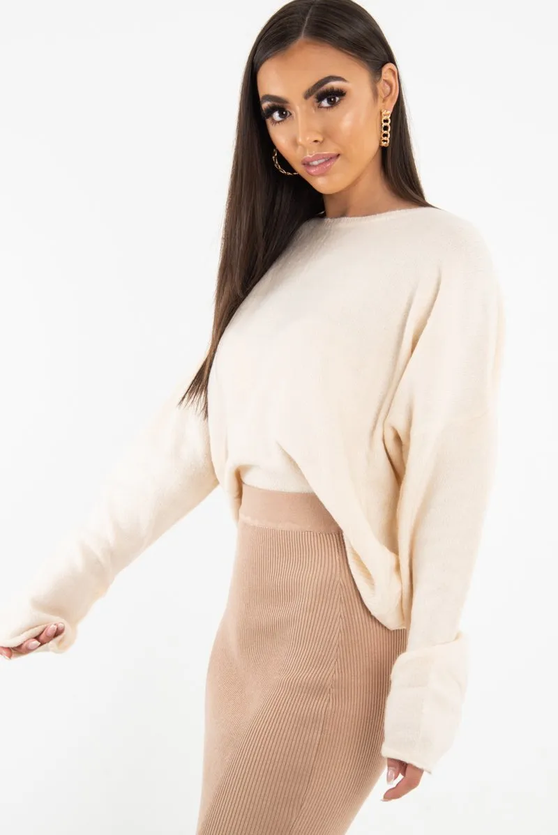 Beige Soft Knit Asymmetric Hem Jumper - Francia