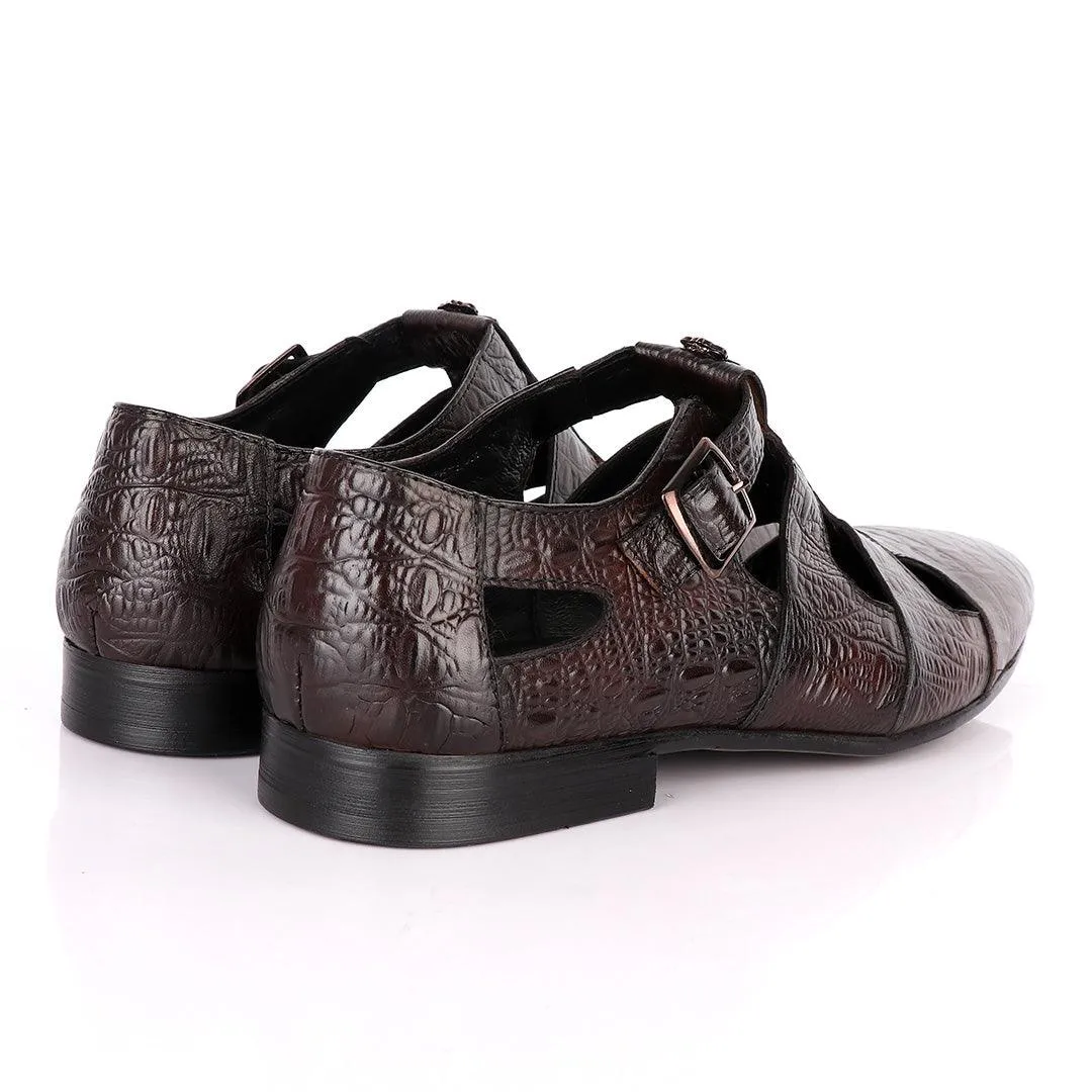 Billionaire Couture Croc Design Coffee Leather Shoe