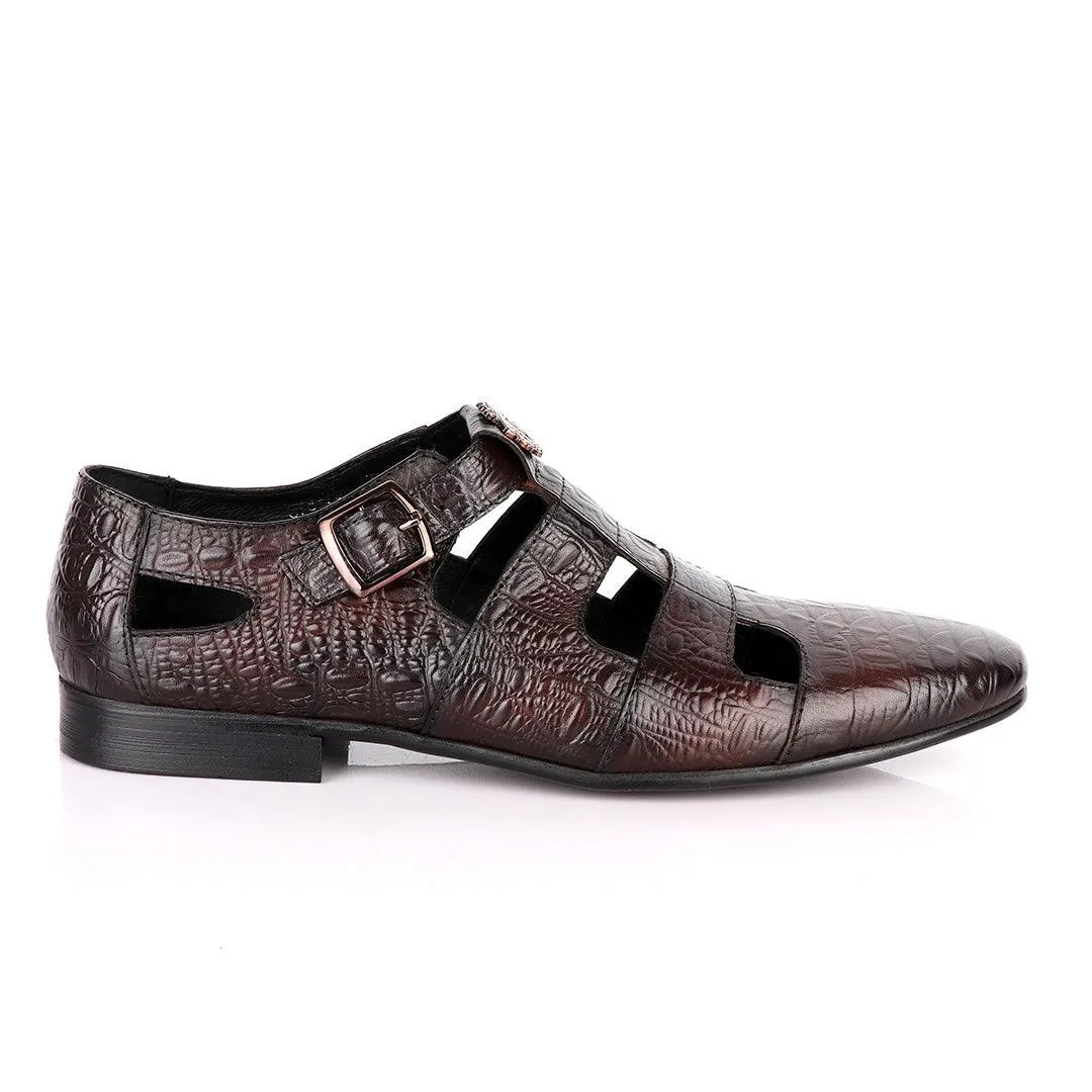 Billionaire Couture Croc Design Coffee Leather Shoe