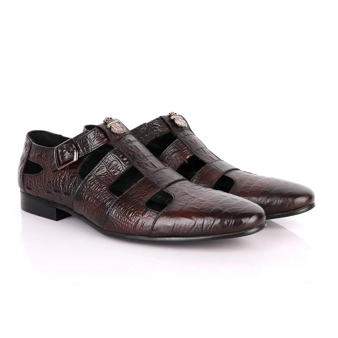 Billionaire Couture Croc Design Coffee Leather Shoe