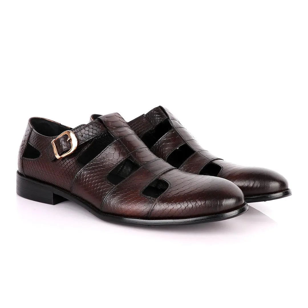 Billionaire Couture Open Design Coffee Leather Shoe