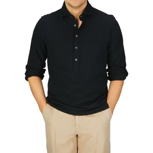 Black Cotton Jersey Popover Shirt