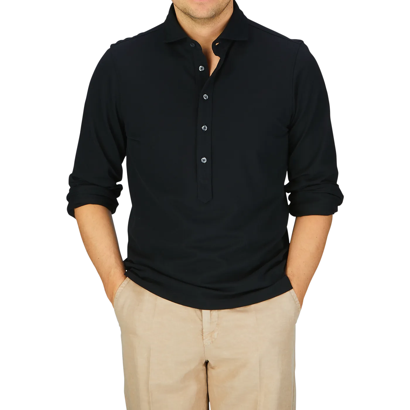 Black Cotton Jersey Popover Shirt