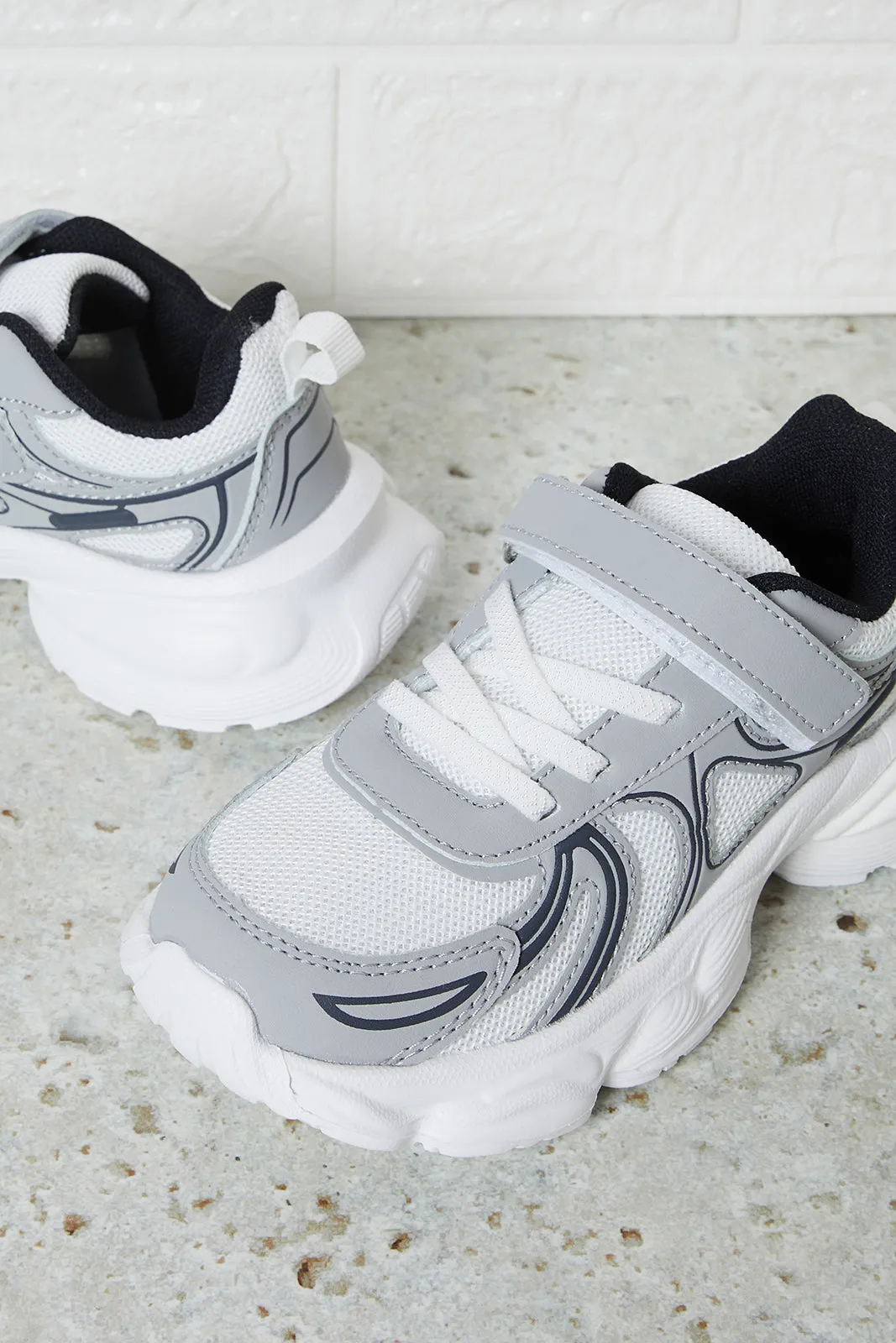 Boys White And Grey Textured Trainers