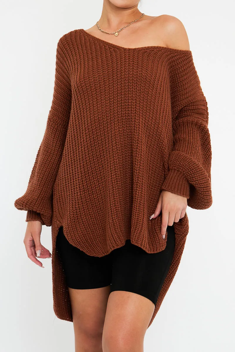 Brown Knit Oversized Jumper - Darci