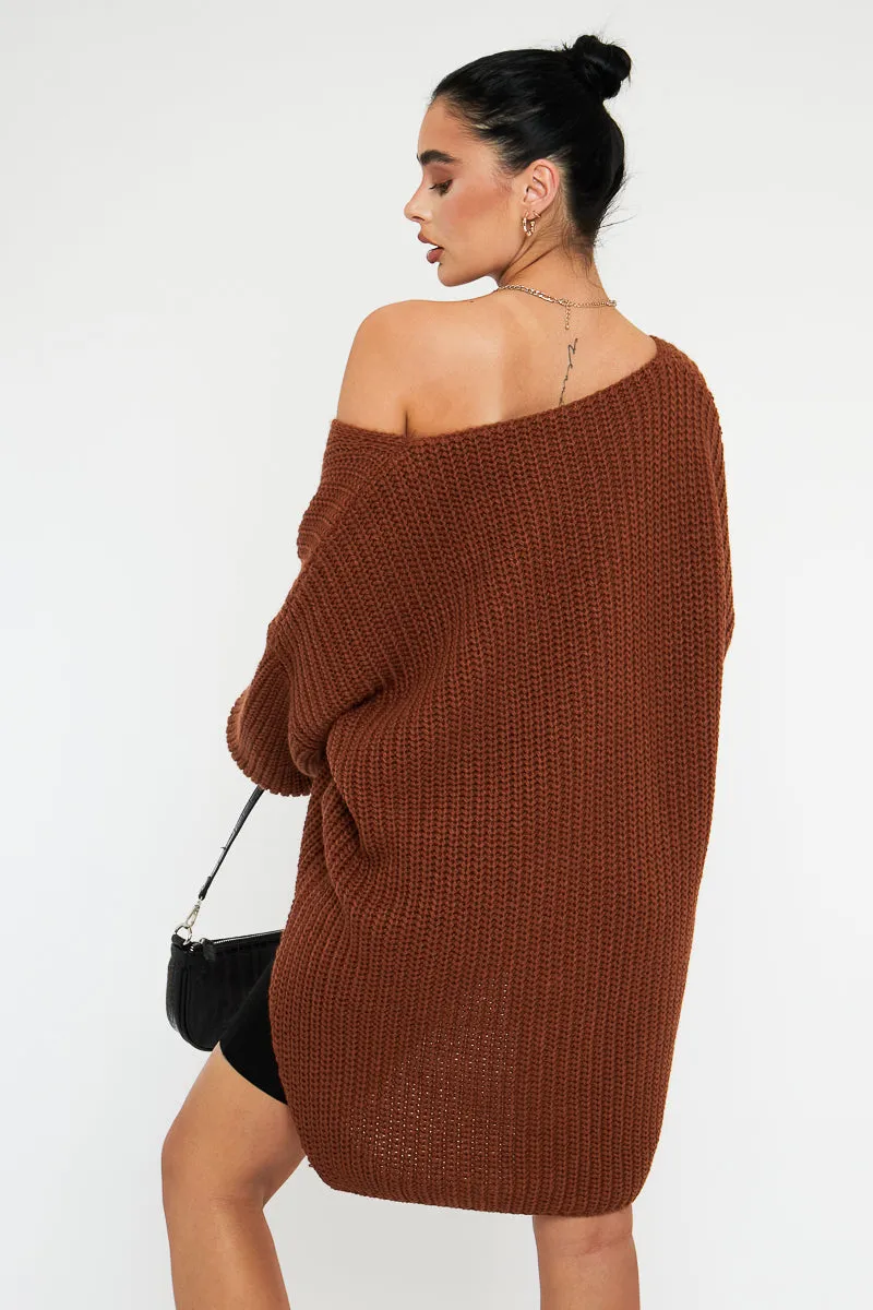 Brown Knit Oversized Jumper - Darci