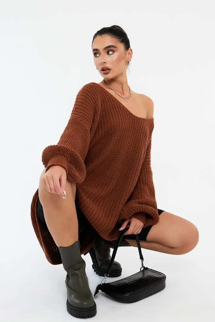 Brown Knit Oversized Jumper - Darci