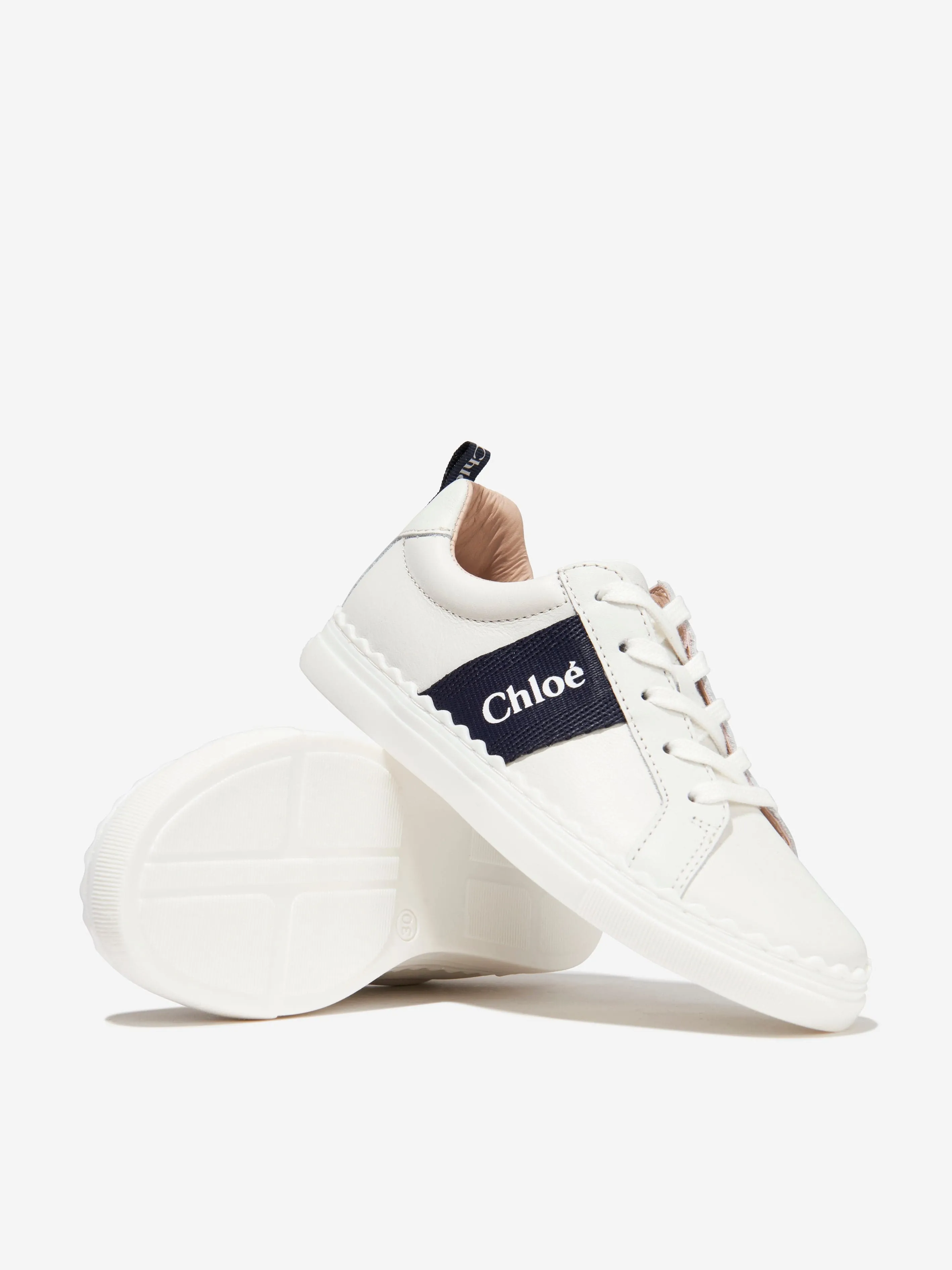 Chloé Girls Leather Logo Trainers in White