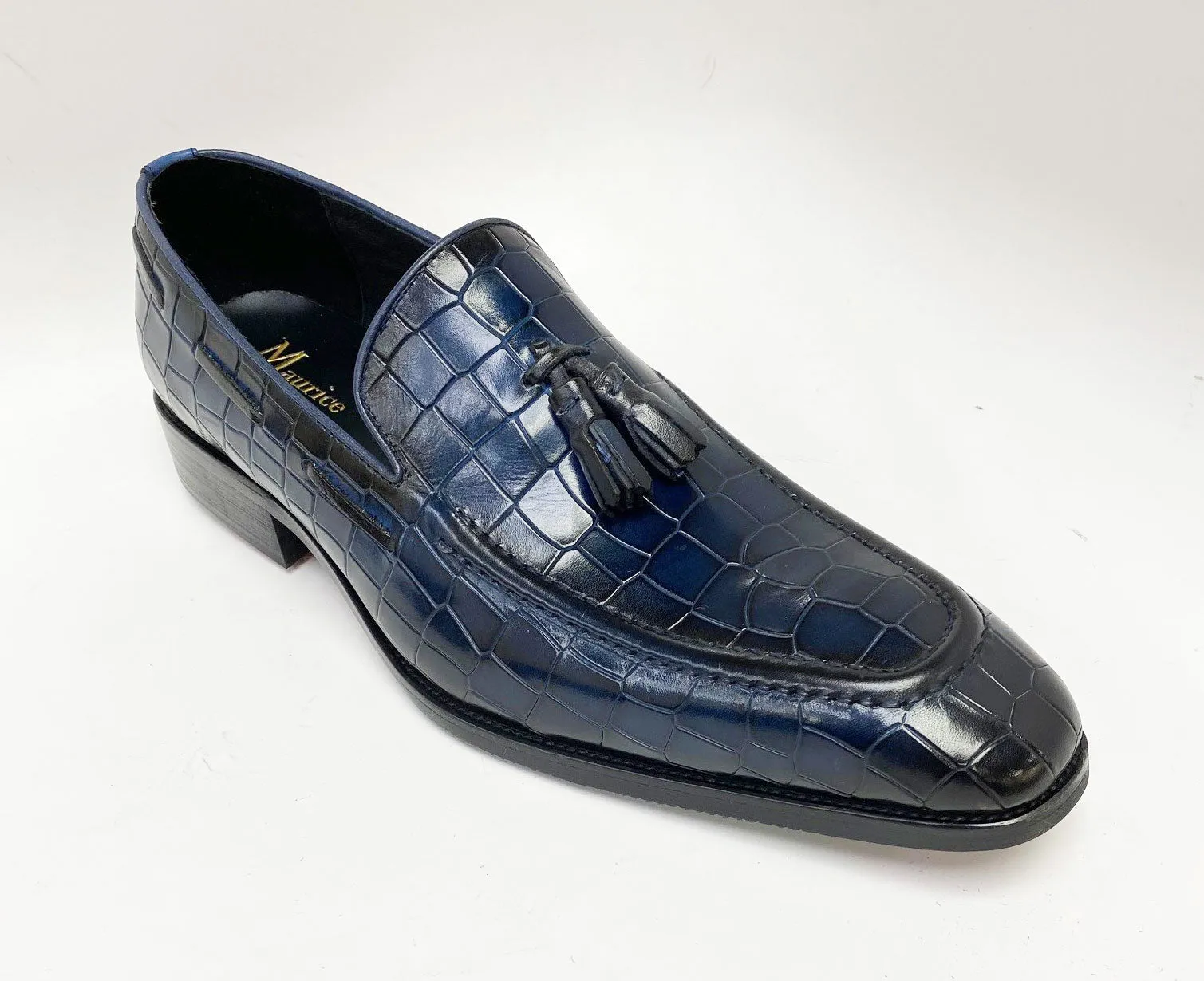 Crocodile Embossed Calfskin Slip-On Loafer Navy