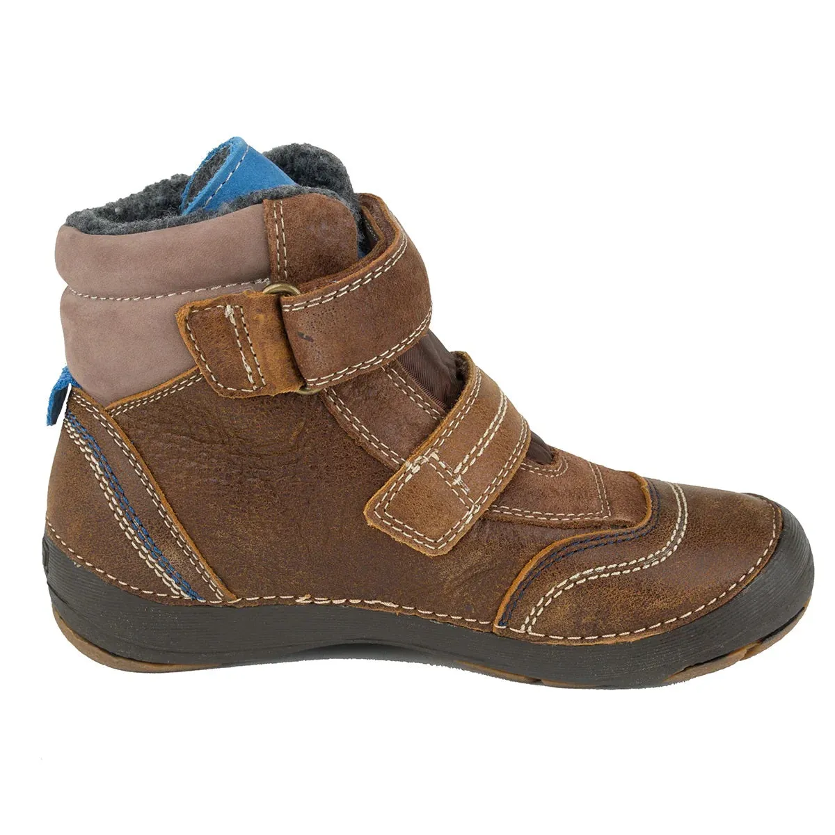 D.D. Step Big Kid Shoes/Winter Boots With Faux Fur Insulation Brown And Blue - Supportive Leather Shoes From Europe Kids Orthopedic