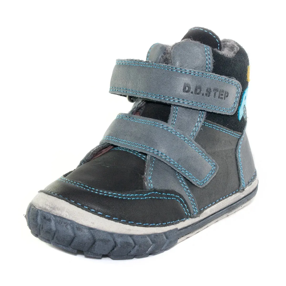 D.D. Step Toddler Boy Shoes/Winter Boots With Faux Fur Insulation Grey Blue Truck - Supportive Leather Shoes From Europe Kids Orthopedic