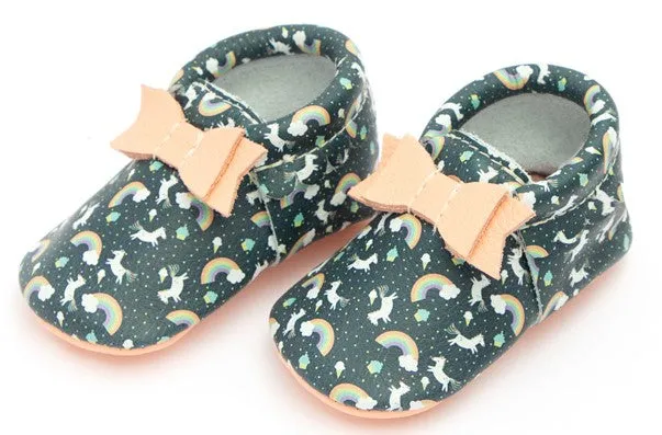 Freshly Picked Rainbows & Unicorns Soft Sole Bow Moccasins