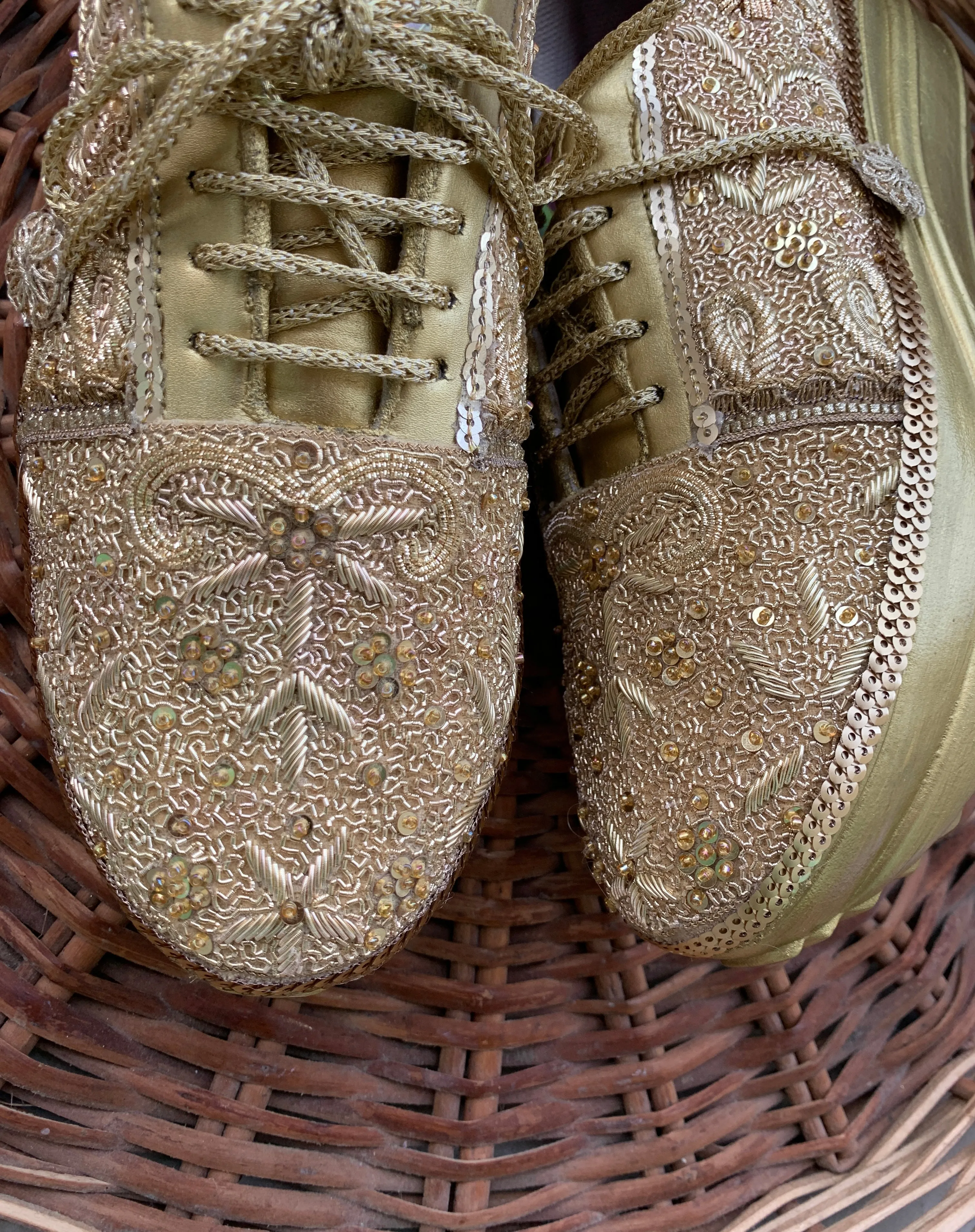 FUNKY N TRENDY gold intricate hand embroidered sneakers for brides /bridesmaids / sneakers for bridesmaids/ handcrafted sneakers/ sequine sneakers / bridal sneakers / bridesmaid sneakers/ ivory sneakers /embroidered shoes/ zardozi sneakers