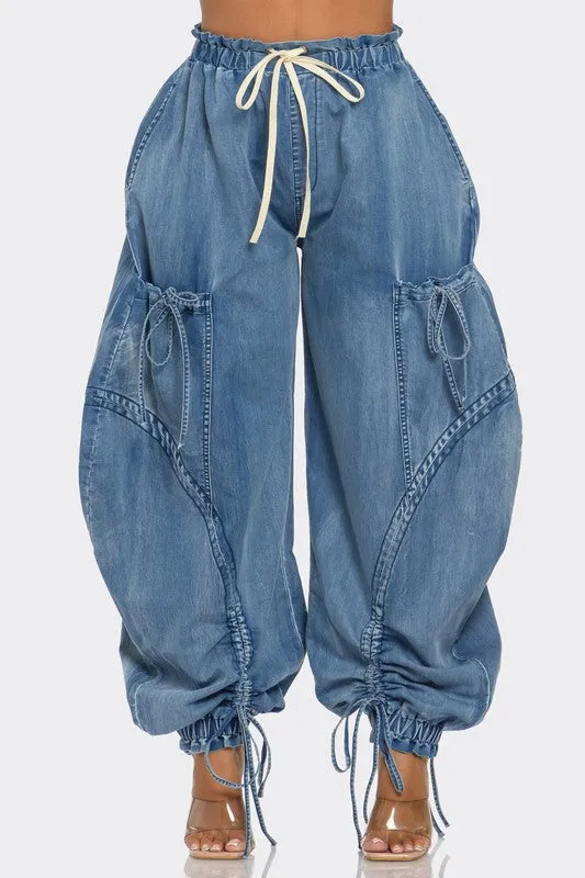 Get Loosed- Plus Size Medium Washed Denim Cargo Pant