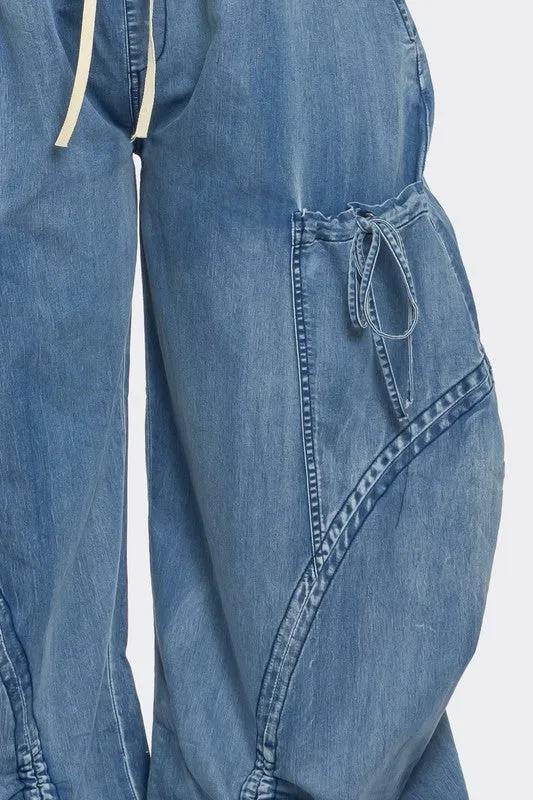 Get Loosed- Plus Size Medium Washed Denim Cargo Pant