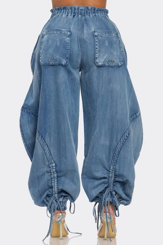 Get Loosed- Plus Size Medium Washed Denim Cargo Pant