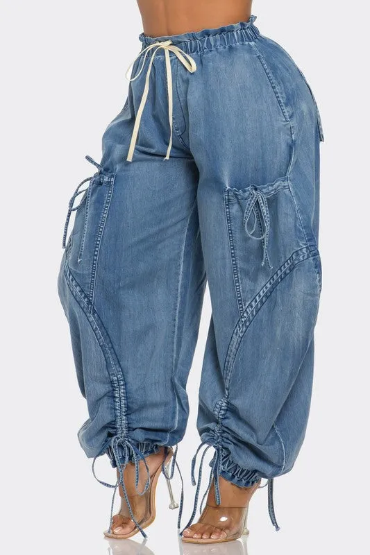 Get Loosed- Plus Size Medium Washed Denim Cargo Pant