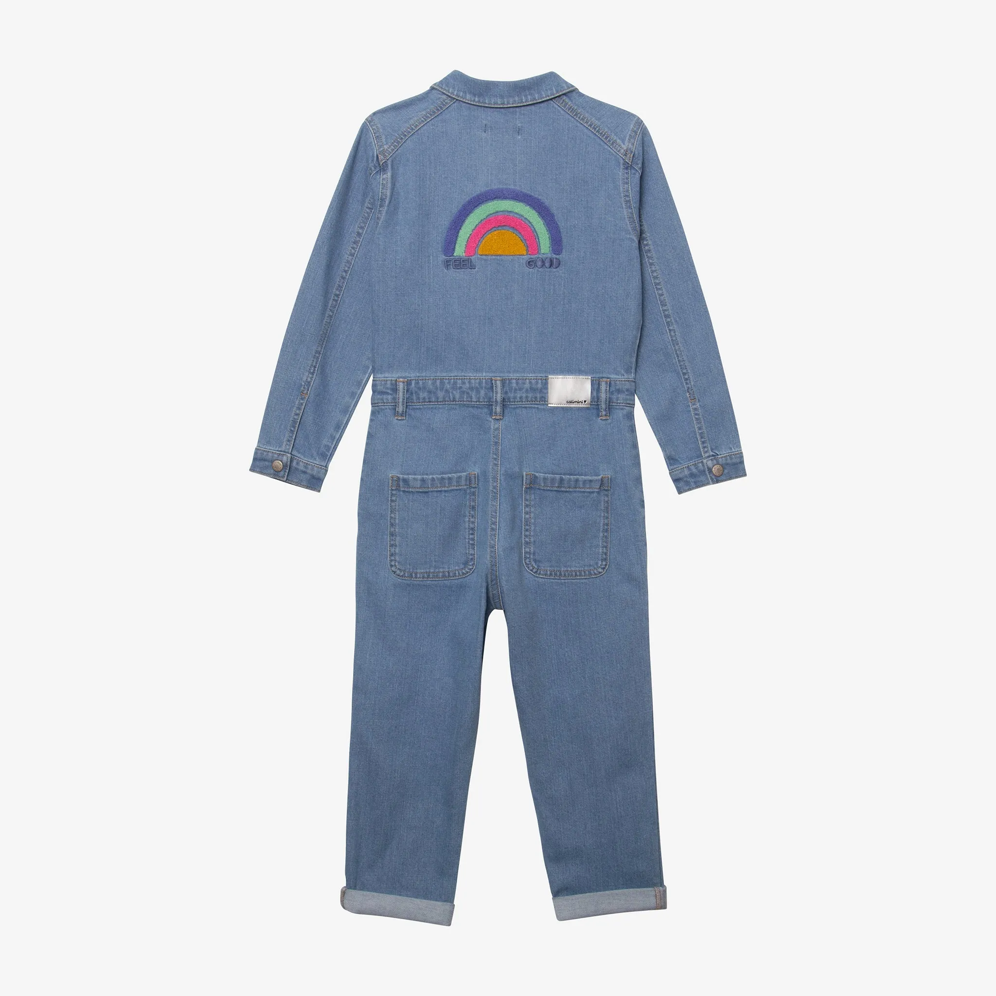 Girls' embroidered denim jumpsuit