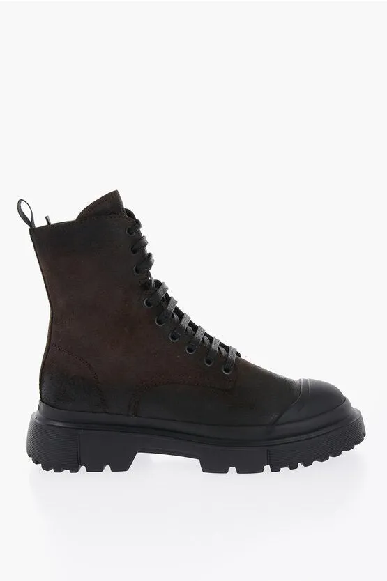 Hogan Suede Leather Boots With Tank Sole