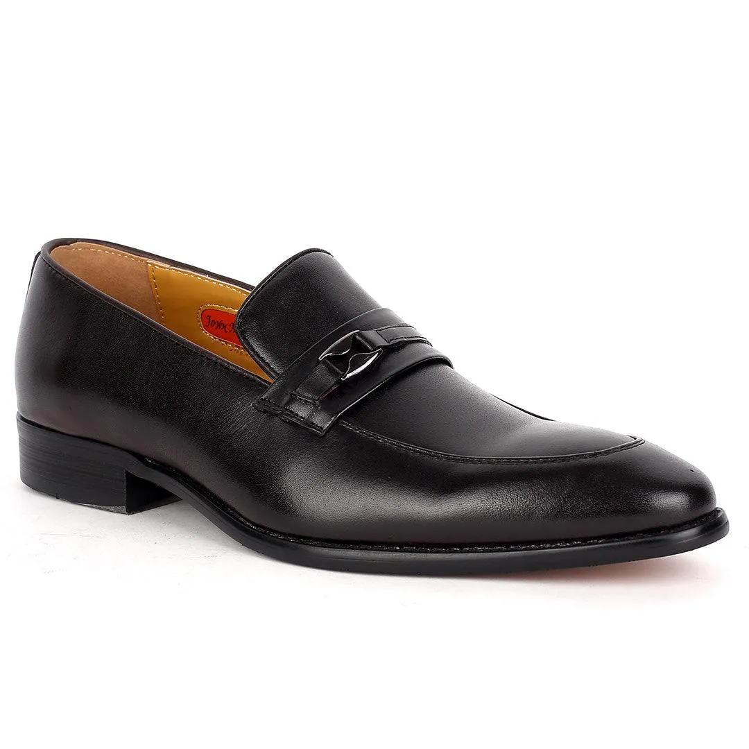 John Mendson Classic Plain BLack Leather Shoe With Black Belt Design