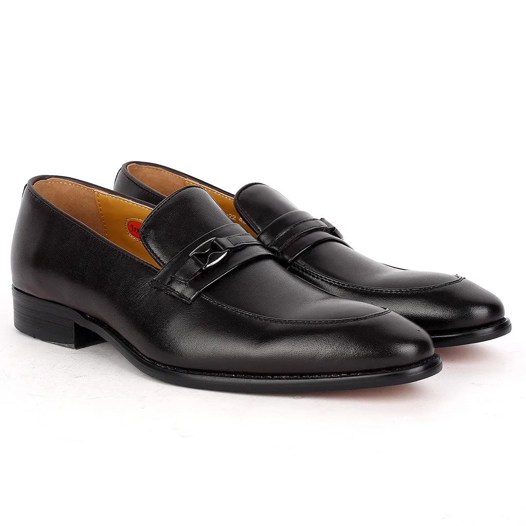 John Mendson Classic Plain BLack Leather Shoe With Black Belt Design