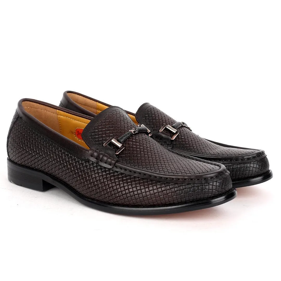 John Mendson Exquisite Black Woven  Designed Loafers Shoe With Black Metal Chain Design