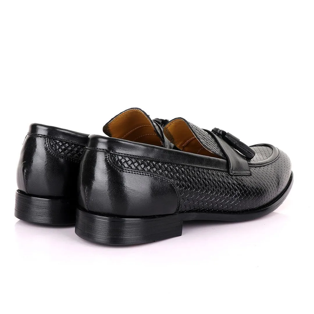 John Mendson Woven Tassel Black Loafers