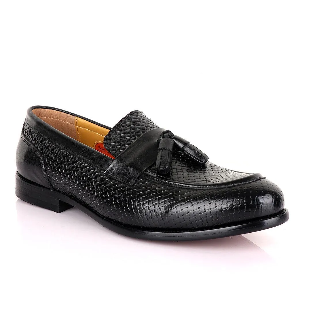 John Mendson Woven Tassel Black Loafers