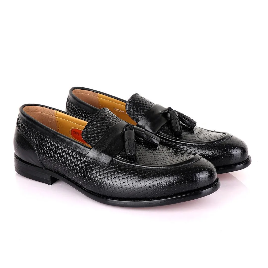 John Mendson Woven Tassel Black Loafers