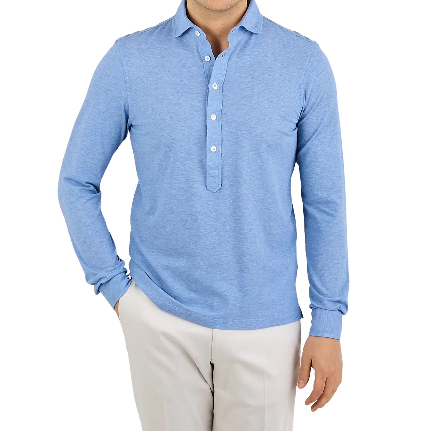 Light Blue Cotton Jersey Popover Shirt