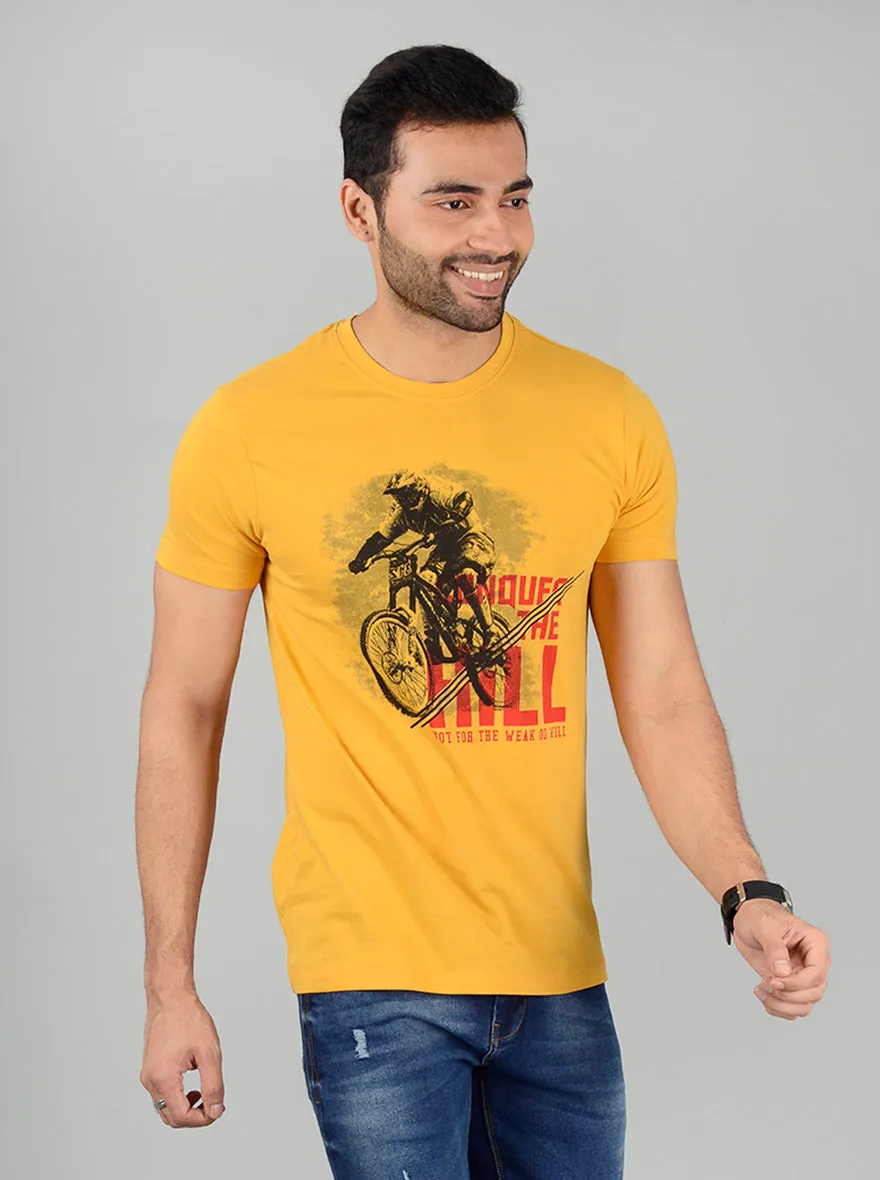 Light Golden Printed Slim Fit T-Shirt | Greenfibre