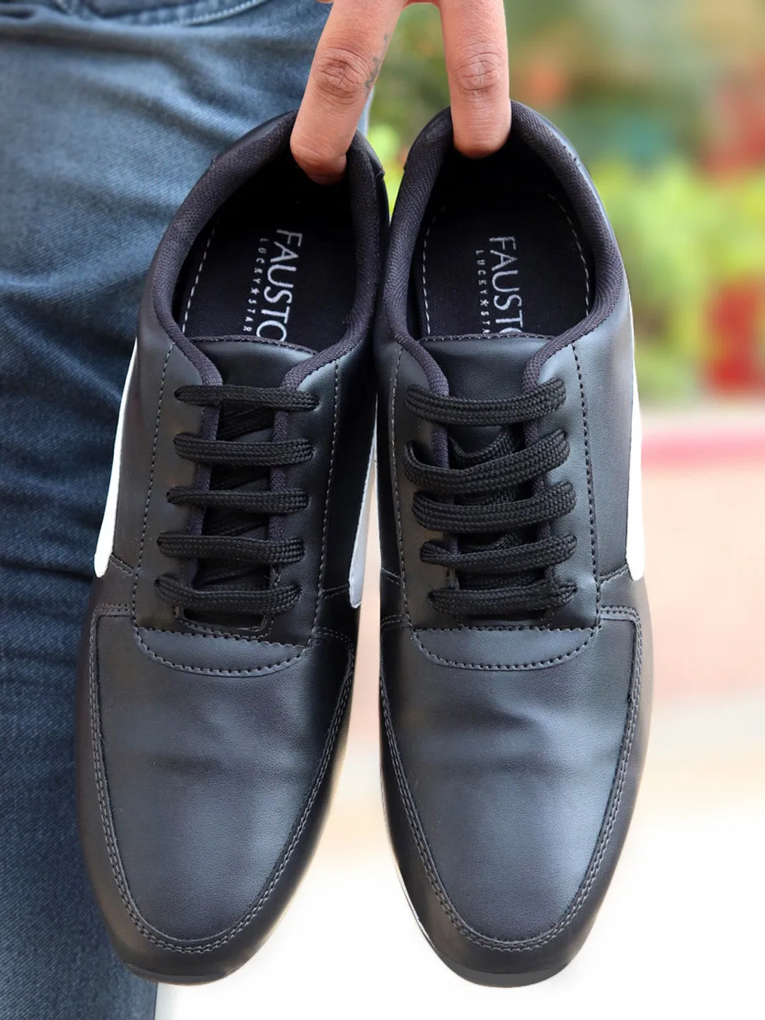 Men Black Trendy Lace Up Sneakers