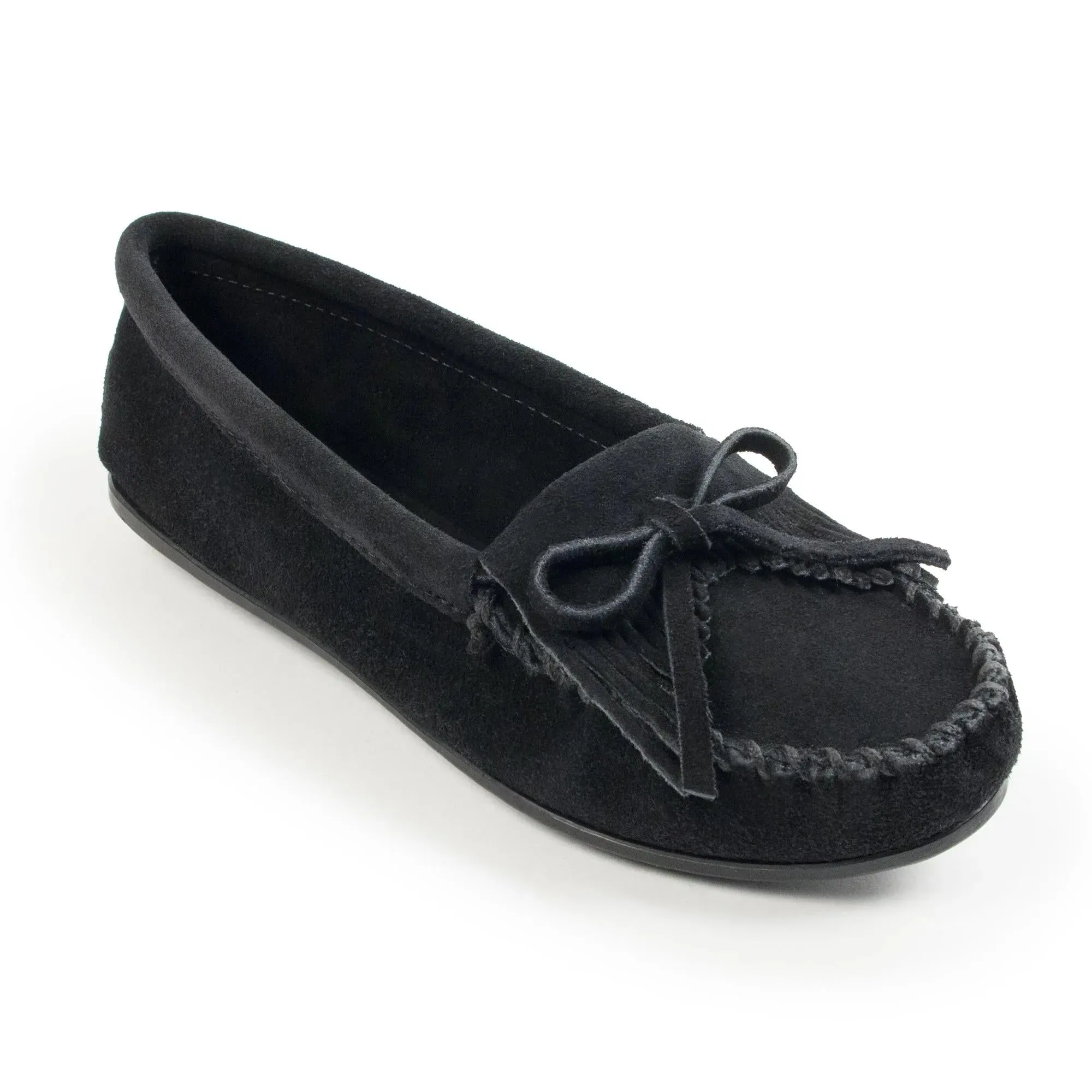 Minnetonka Kilty Hardsole Suede Moc - Womens Moccasins (Black)