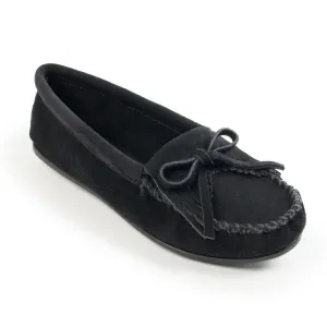 Minnetonka Kilty Hardsole Suede Moc - Womens Moccasins (Black)