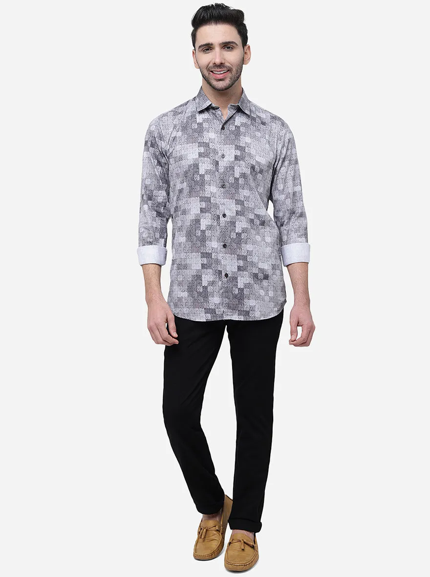 Purple & Grey Printed Slim Fit Semi Casual Shirt | JadeBlue