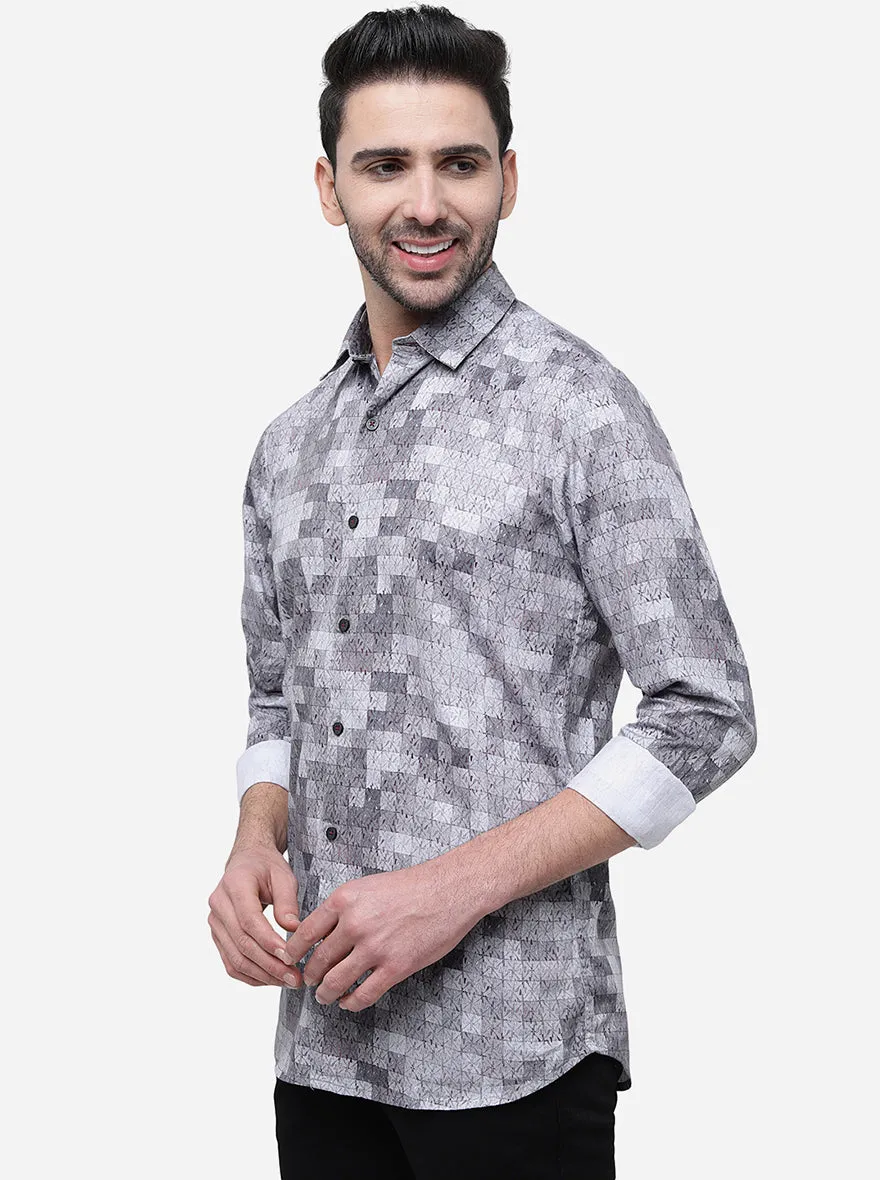 Purple & Grey Printed Slim Fit Semi Casual Shirt | JadeBlue