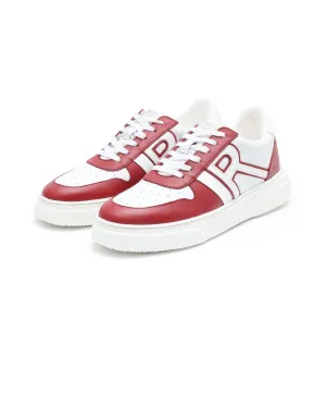 Rare Rabbit Mens Cygnus Pro Red Genuine Leather Dual Tone Low-Top Lace-Up Sneaker Shoe