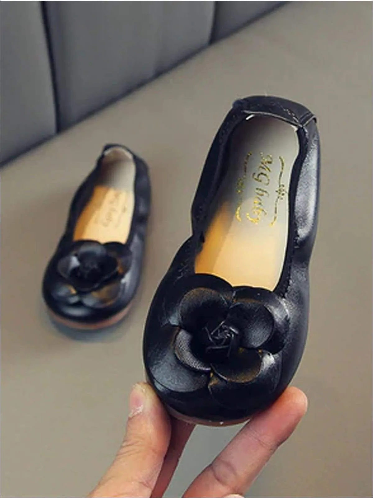 Rose Applique Synthetic Leather Flats By Liv and Mia