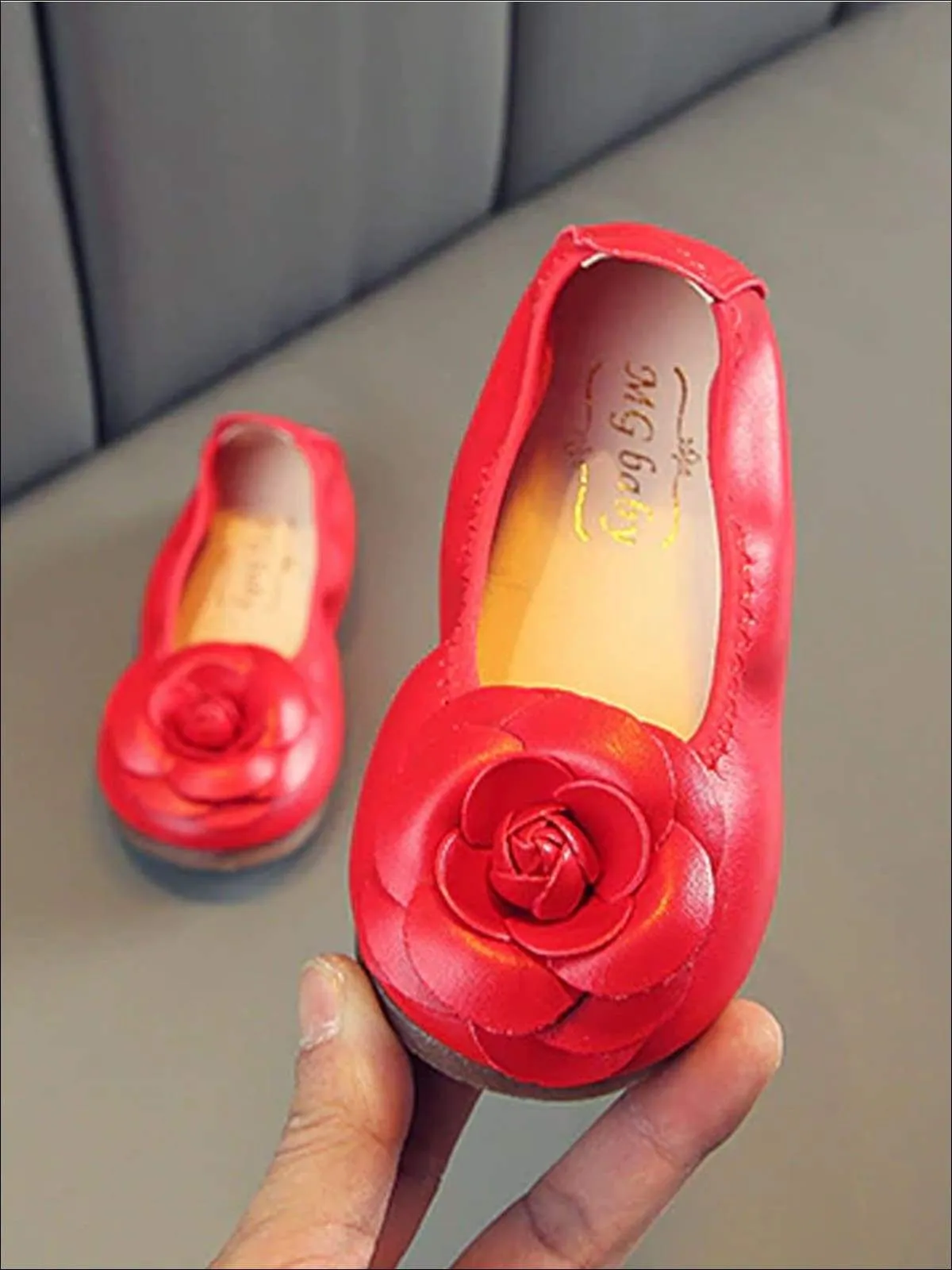 Rose Applique Synthetic Leather Flats By Liv and Mia