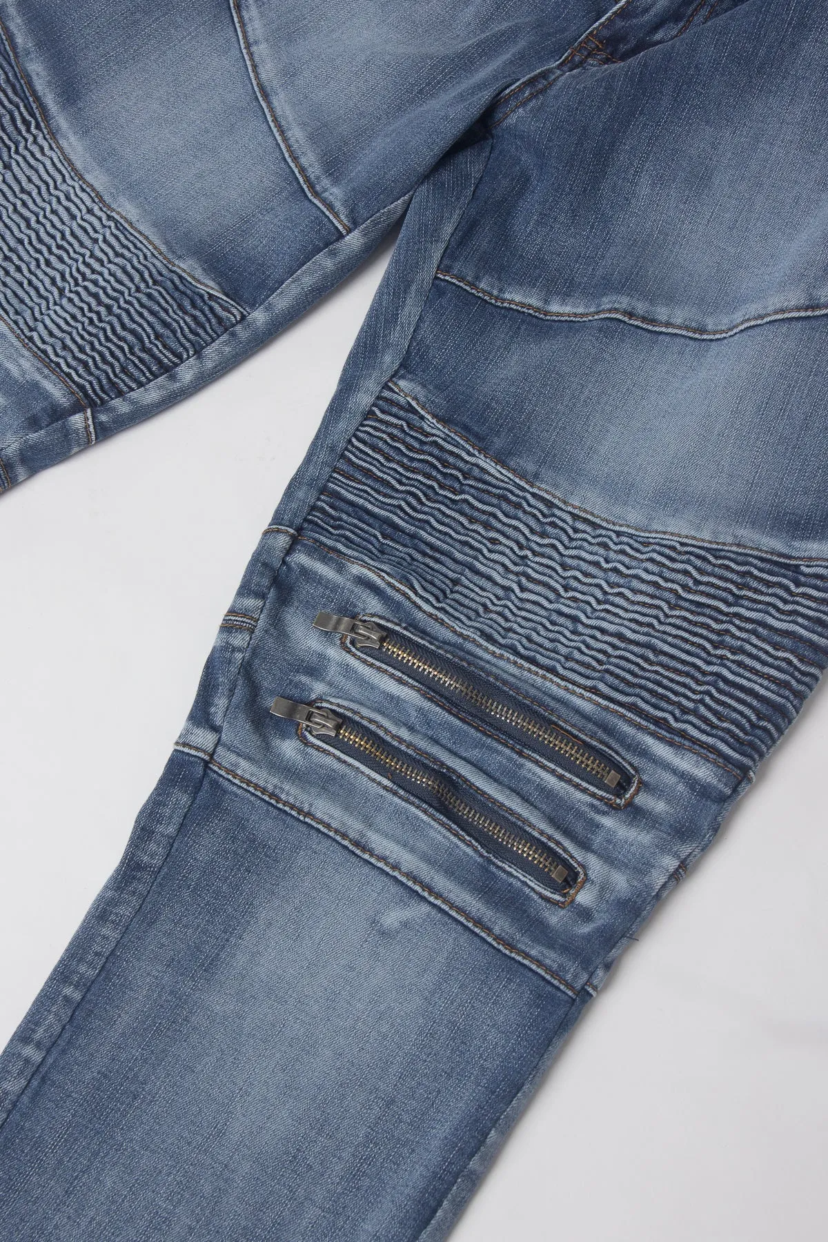 Scrunched Zipper Moto Biker Denim Jeans