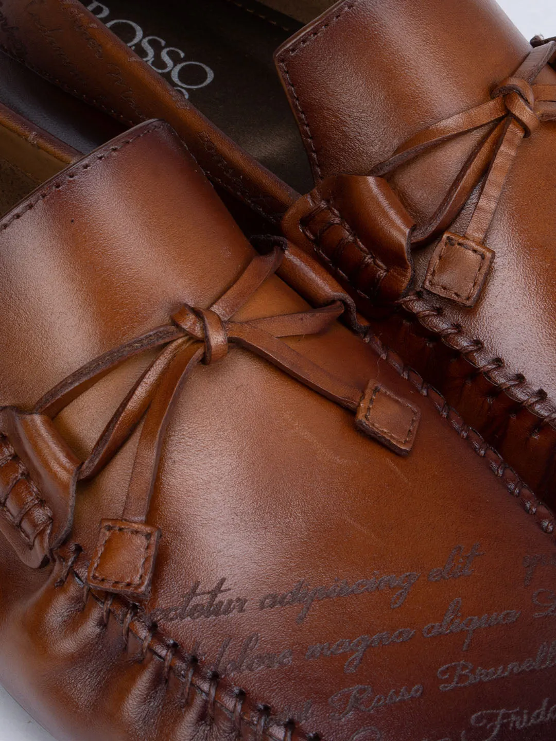 Tan Leather Moccasins With Bow Detail