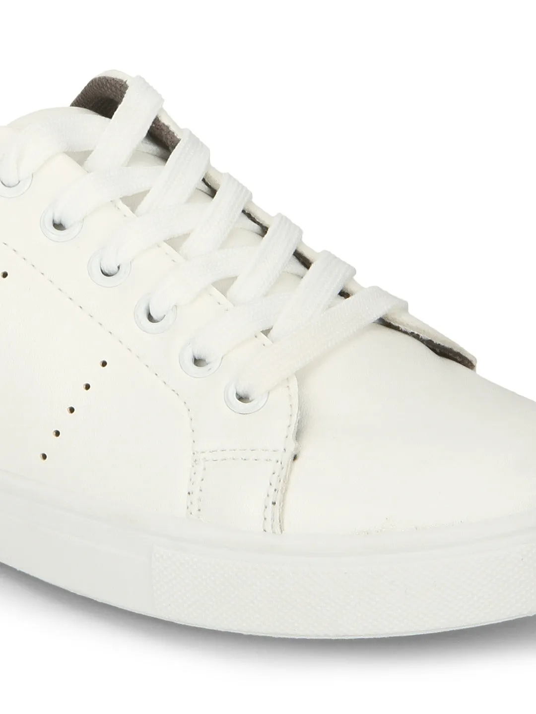 White Grey PU Lace-up Sneakers