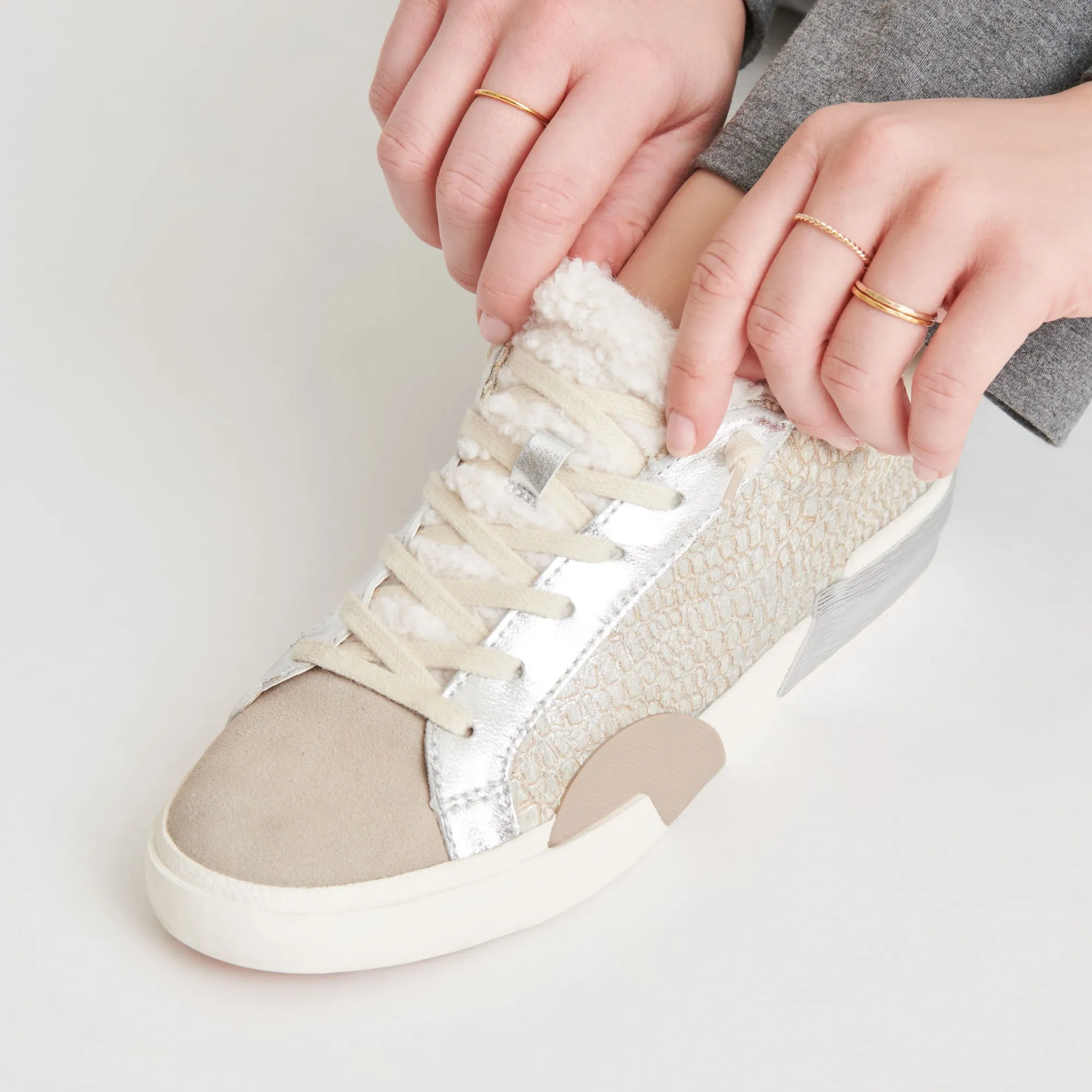 ZINA PLUSH SNEAKERS STONE CALF HAIR